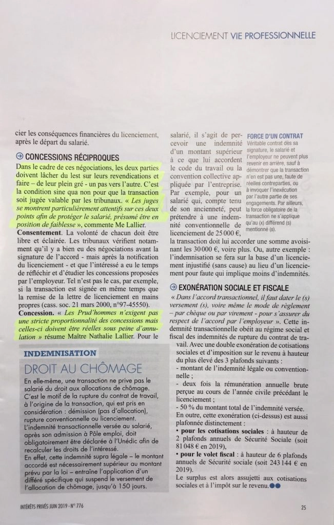 Une transaction pour éviter les prud’hommes
